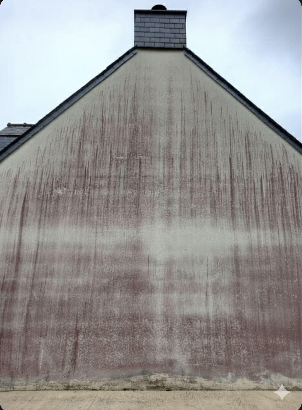 Maison sale avec traces rouges et mousse avant nettoyage façade 86