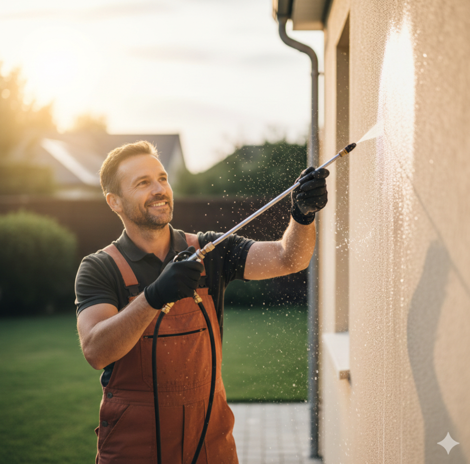 Application de traitement anti-mousse et algicide sur façade maison 86